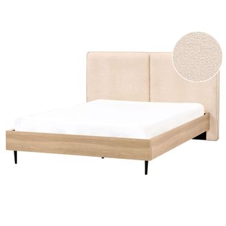 Beliani Cama Con Somier Moderna Con Cabecero Tapizado Beige 160 X 200 Cm Izernore