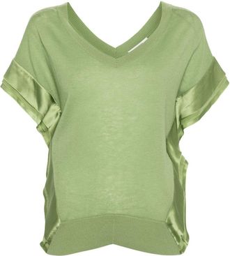 Dorothee Schumacher glossy-appliqué short-sleeved knitted top - women - Cashmere/Merino - 1 - Green