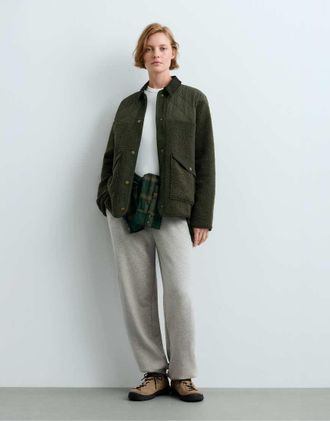 Oysho giacca combinata in finta pelliccia color kaki-Verde
