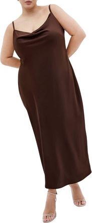 City Chic Satin Slipdress in Truffle at Nordstrom, Size Xxs