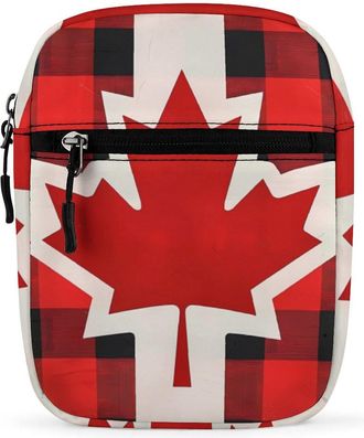 Generic Canadian Flag Farm Buffalo Plaid Crossbody Bag Adjustable Satchel Cute Shoulder Bag Lightweight Sling Bags