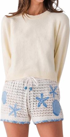 Surf Gypsy Embellished Crochet Shorts In White/blue