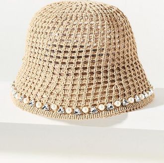 Lele Sadoughi Open Weave Raffia Bucket Hat