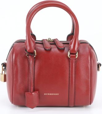 Burberry Red Color Leather Boston Bag Handbag Tote Bag (Pre-Owned)