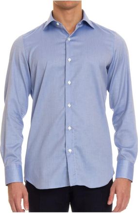 Finamore Neapolitaans Vervaardigde Slim-Fit Casual Overhemden - Heren - Casual Overhemden - Blauw - M - Katoen - Overhemden