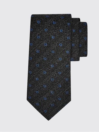 Ferragamo Gancini Silk and Wool Tie with Chevron Monogram Pattern