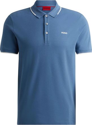 HUGO BOSS contrast-trim polo shirt - men - Cotton/Elastane - S - Blue
