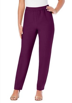 Roaman's Petite Plus Size Classic Bend Over Structured Straight Leg Pull-On Pant in Dark Berry at Nordstrom, Size 36Short
