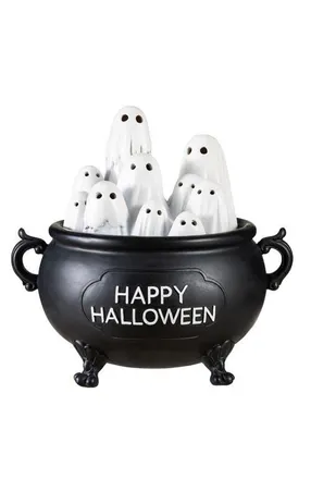 Glitzhome Halloween Lighted Polyresin Ghosts in Cauldron Table Decor with Timer in White at Nordstrom