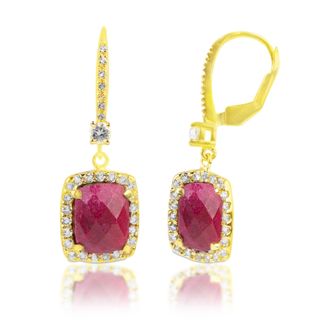 MAX + STONE 18K Gold Plated Genuine Gemstone Cushion Cut Dangle Drop Earrings With White Topaz Accents