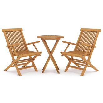 Berkfield Home 3 Piece Garden Dining Set Solid Wood Teak in Brown