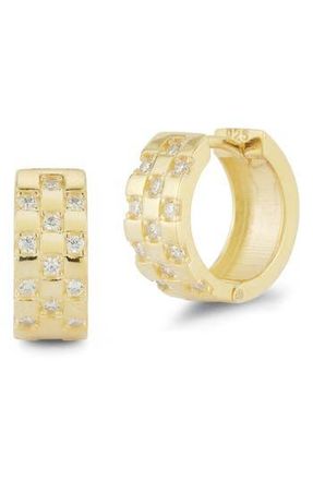 Glaze Jewelry Sterling Silver CZ Checkered Huggie Hoop Earrings in Gold at Nordstrom Rack