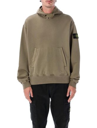 Stone Island Green Logo Relaxed Hoodie