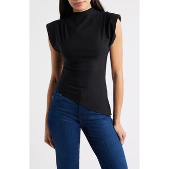 Nikki Lund Cora Strong Shoulder Asymmetric Jersey Top in Black at Nordstrom, Size X-Small