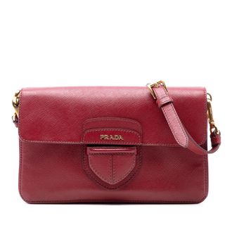 Prada Pre-owned Womens Saffiano Crossbody - Dark Red Leather - One Size