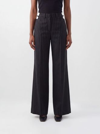 Jean Paul Gaultier Pantaloni gessati wide leg in pura lana a vita media