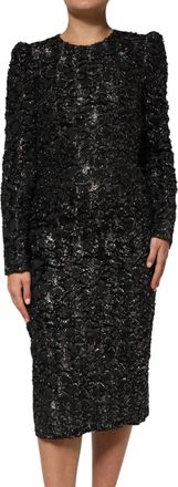 Dolce & Gabbana Womens Black Sequin Boucl&eacute; Tweed Sheath Dress Polyester Silk Acetate Nylon