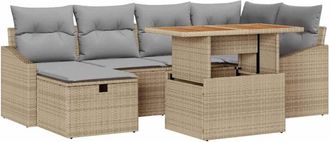 vidaXL Garden Sofa Set with Cushion 7 pcs Beige Poly Rattan vidaXL