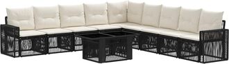 vidaXL Conjunto De Sof&aacute;s De Jard&iacute;n 10 Uds. Negro Y Blanco Crema Vidaxl