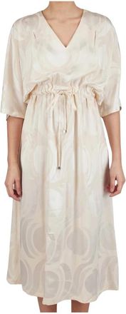 Kiton Zijden Midi Jurk - Dames - Casual kleedjes - Beige - L - Kleedjes