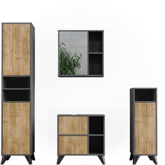 Vicco Conjunto de muebles de baño Leano, Antracita/roble de montaña, Set 4