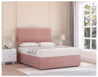 Sloomy Texas Memory Foam Divan Bed Set With Mattress, 2 Drawers & Headboard Plush Velvet in Pink | Size: Small Double