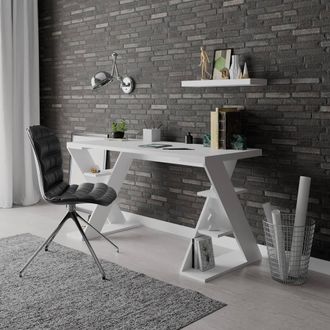 Decortie Papillon Modern Desk with Bookshelf Legs 137x75x60cm in White | Size: 1 Pack
