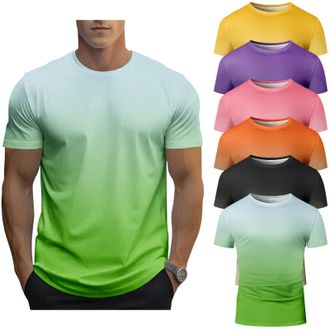 Generic 6 Pack Mens Gradient Color T-Shirt, Short Sleeve Crewneck, Summer Short Sleeved Round Neck Gradient T-Shirt (UK, Alpha, 5XL, Regular, Regular, 4)