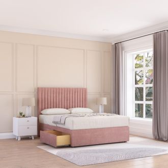 Sloomy Manhattan Divan Bed Base No Drawers & 26 Struts Headboard in Pink | Size: Double