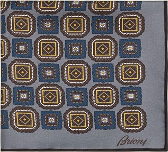 Brioni Mens Square Medallion Silk Pocket Square