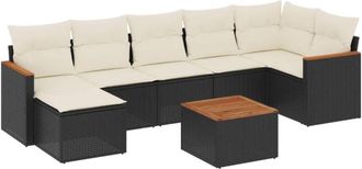 vidaXL Set De Sof&aacute;s De Jard&iacute;n 8 Piezas Y Cojines Rat&aacute;n Sint&eacute;tico Negro Vidaxl