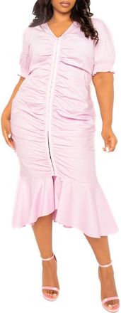 Buxom Couture Ruched Fishtail Midi Dress in Violet at Nordstrom, Size 1 X