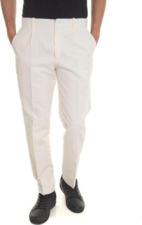 Hindustrie Chino met knoopsluiting en kleermakerssplit - Heren - Slim Fit Broeken - Beige - L - Leer - Broeken