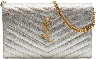 Saint Laurent Pre-owned Wallet on Chain - Dames - Vintage Schoudertas - Grijs - ONE Size - Leer - Vintage