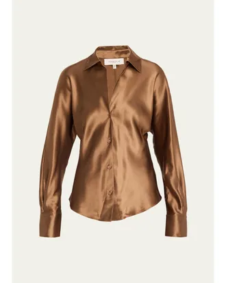 Lafayette 148 New York Dolman-Sleeve Metallic Silk Shirt