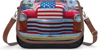 Generic Old Truck in U.S. Flag Small Womens Crossbody Bags Shoulder Handbag with Adjustable Strap for Travel