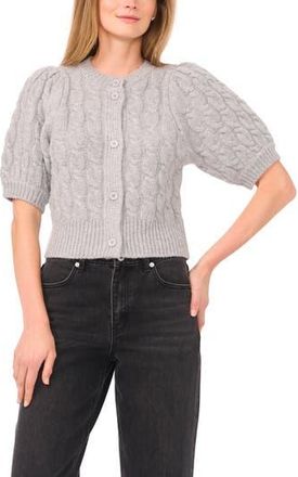 Halogen Puff Sleeve Cable Cardigan in Light Heather Grey at Nordstrom Rack, Size Medium