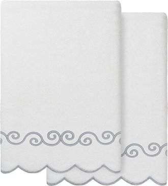 Linum Home Textiles 100% Turkish Cotton Symmetra Scallop 2Pc Embellished Bath Towel Set