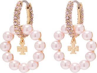 Tory Burch Moondance Faux Pearl Hoop Earrings in Pink at Nordstrom