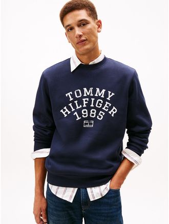 Tommy Hilfiger Mens Arch Logo Flex Fleece Sweatshirt - Navy - XXL