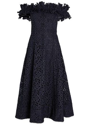 Rebecca Vallance Antalya Embroidered Off-the-shoulder Cotton Midi Dress - Navy - 10 (UK10 / S)