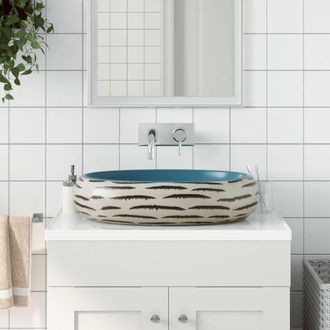 Berkfield Home Countertop Basin Multicolour Oval 59x40x15 cm Ceramic in Blue | Size: 59 x 40 x 15 cm