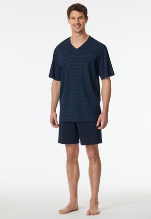 Schiesser Shorty SCHIESSER Comfort Essentials, Herren, Gr. 54, blau (804, blau), Single Jersey, Obermaterial: 100% Baumwolle, bequem kurz, V-Ausschnitt, Homewea