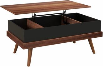 HOMCOM Homcom - mesa de centro elevable mesita de sal&oacute;n con 3 compartimientos de almacenaje ocultos y patas de madera para oficina dormitorio 100x79x54 cm