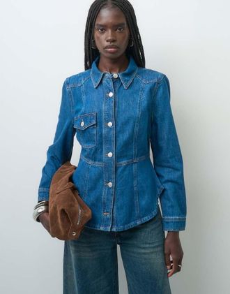 Asos giacca western in denim con vita stretta in blu medio