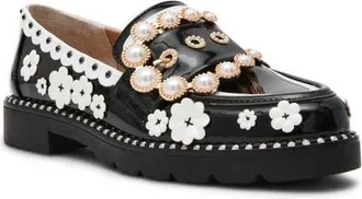 Betsey Johnson Wylie Buckle Loafer in Black/white Floral at Nordstrom, Size 6.5