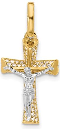 Diamond2Deal 14k Two-tone Gold Polished Cubic Zirconia Crucifix with Heart Ends Pendant