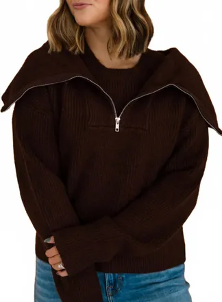 Thread & Supply Josie Half Zip Pullover In Dark Brown