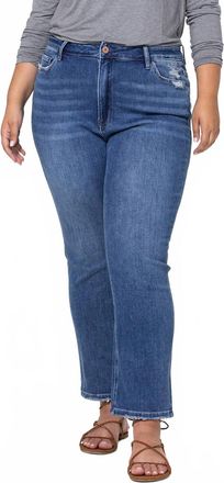 Flying Monkey Super High Rise Ankle Slim Straight Jeans In Medium Wash