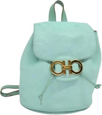 Ferragamo Pre-owned Leather Backpack - Dames - Vintage Rugzakken - Blauw - ONE Size - Leer - Vintage